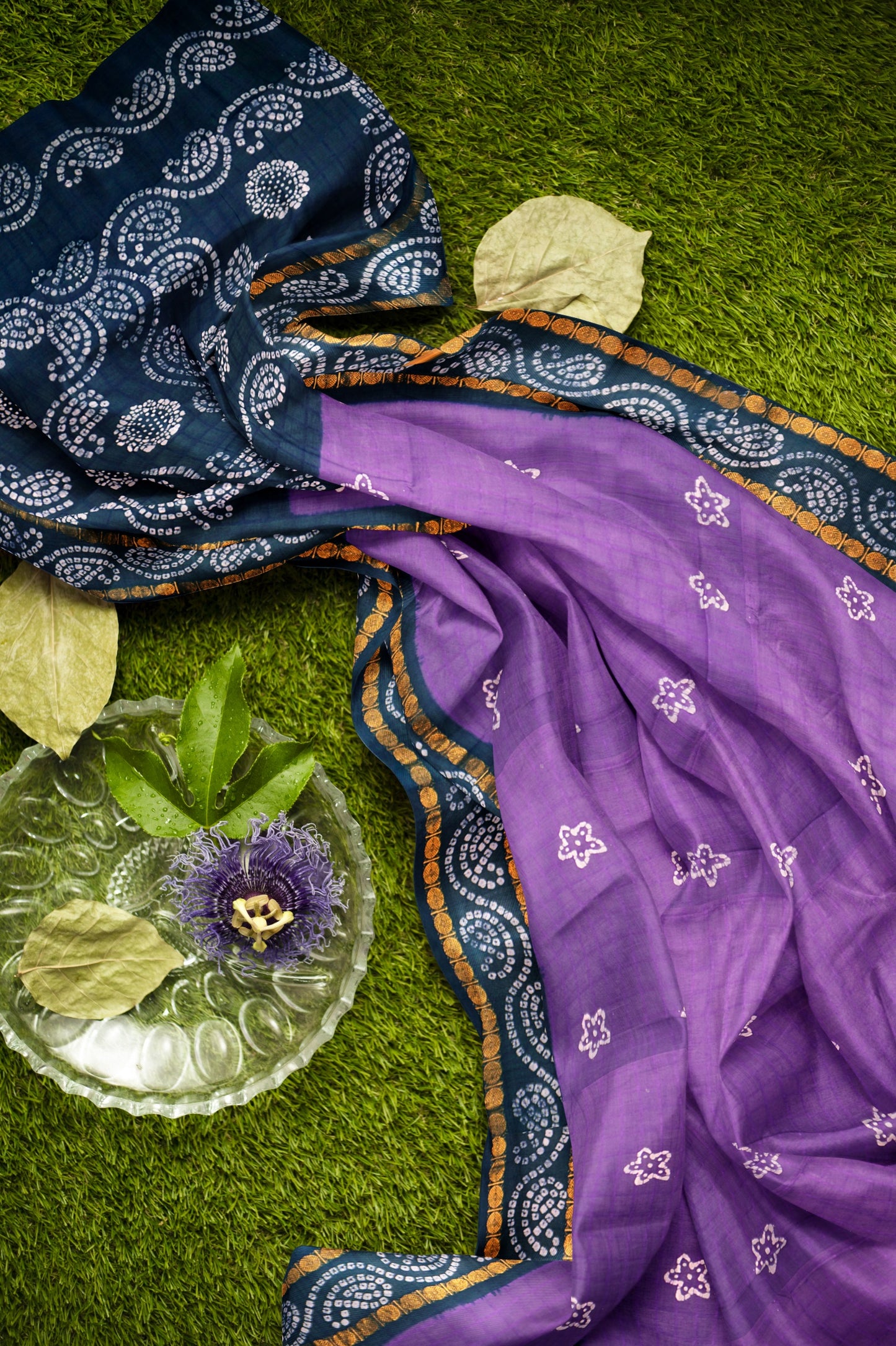 Purple Pure Sungudi Cotton Star Rang Print Zari  Border Saree