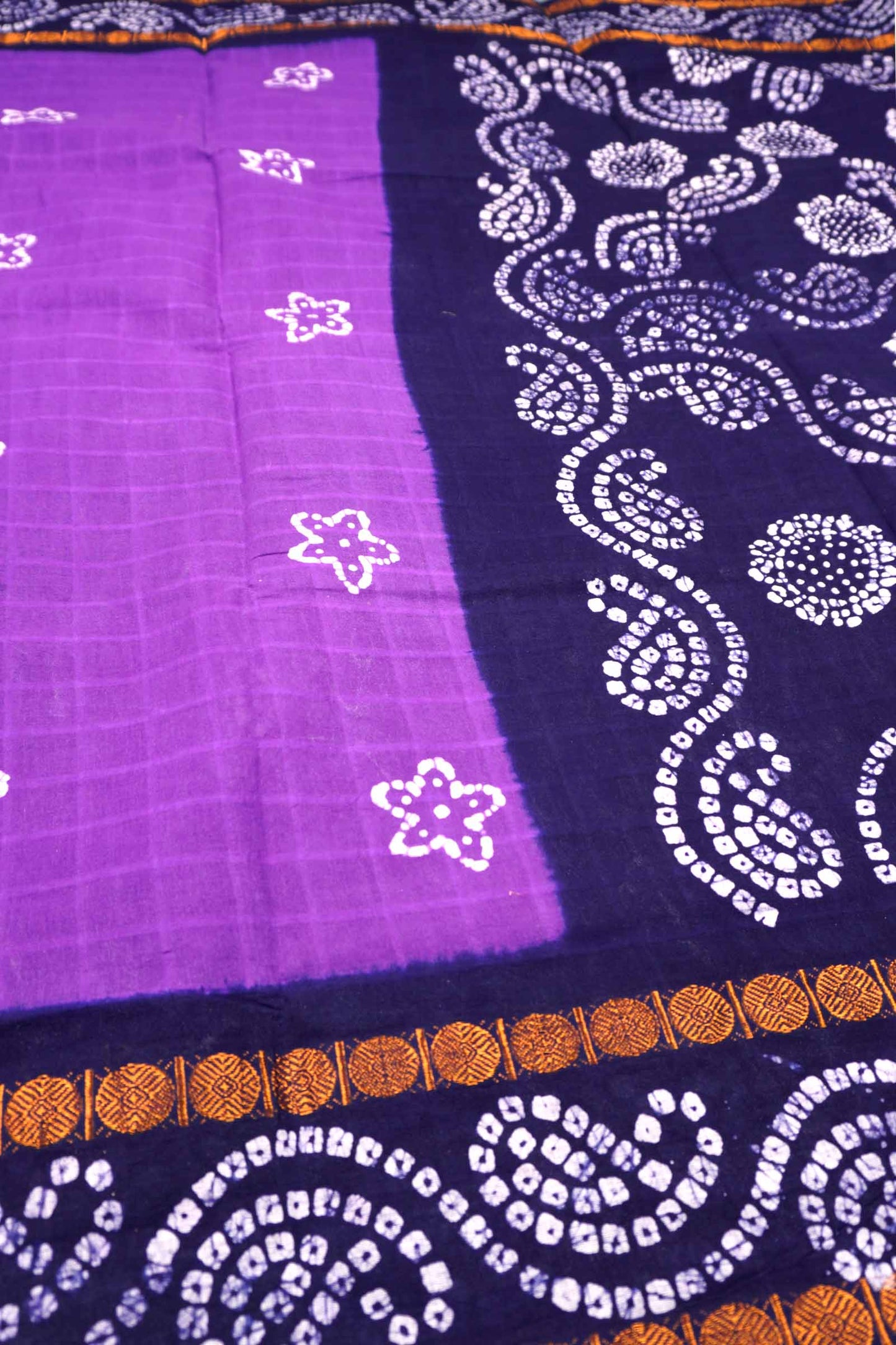 Purple Pure Sungudi Cotton Star Rang Print Zari  Border Saree