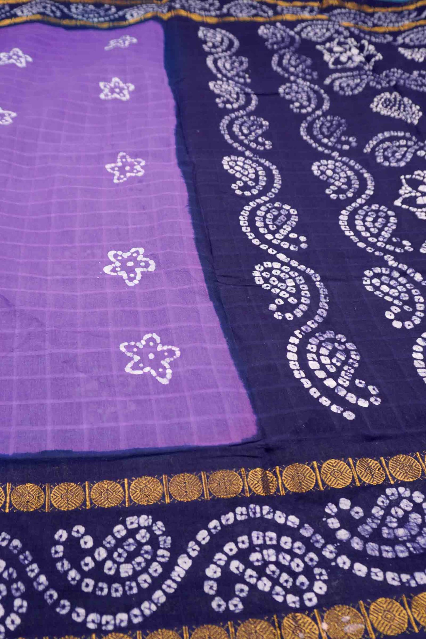 Purple Pure Sungudi Cotton Stars Print Zari  Border Saree