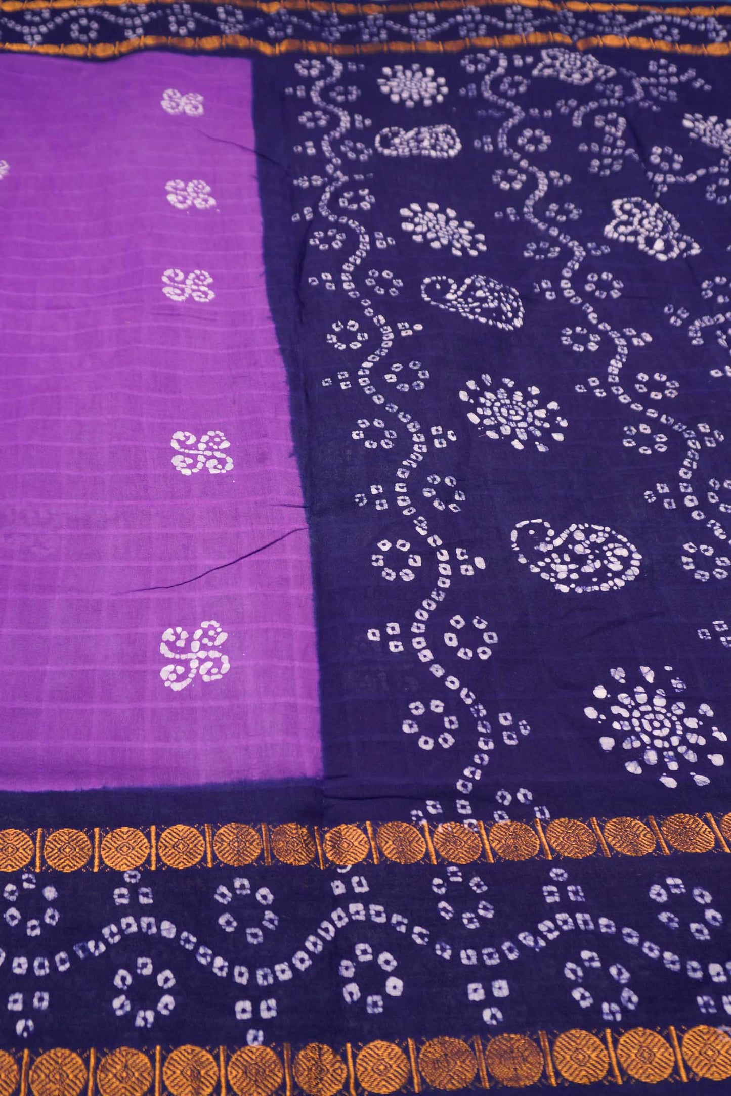 Purple Pure Sungudi Cotton Kolam  Print Zari  Double Pet Border Saree