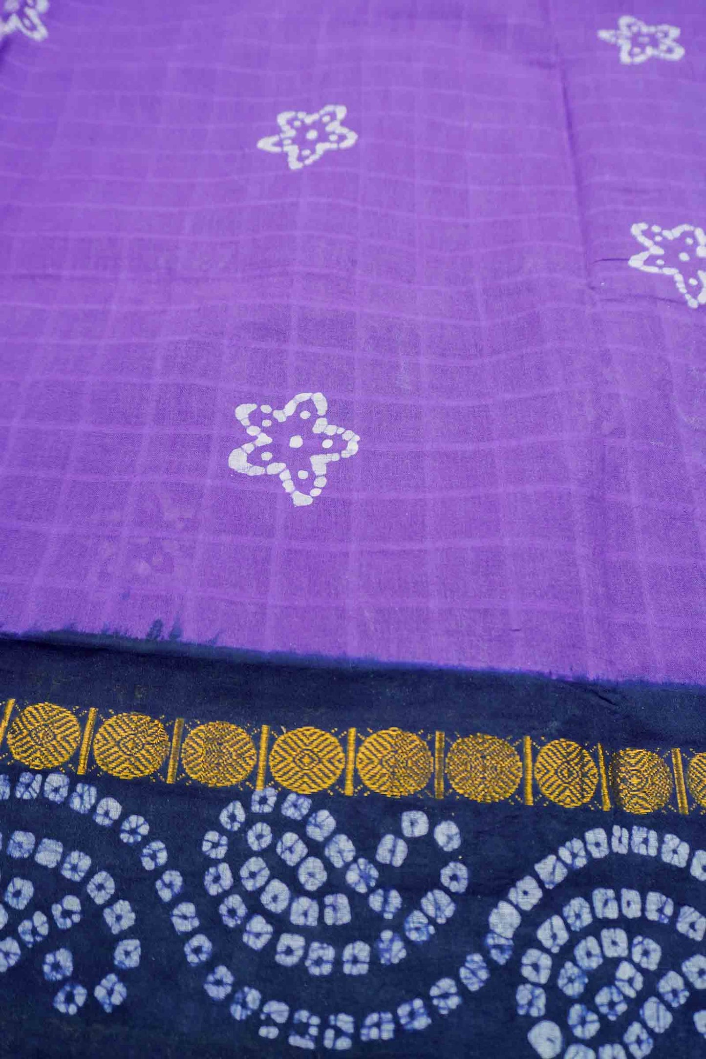 Purple Pure Sungudi Cotton Star Rang Print Zari  Border Saree