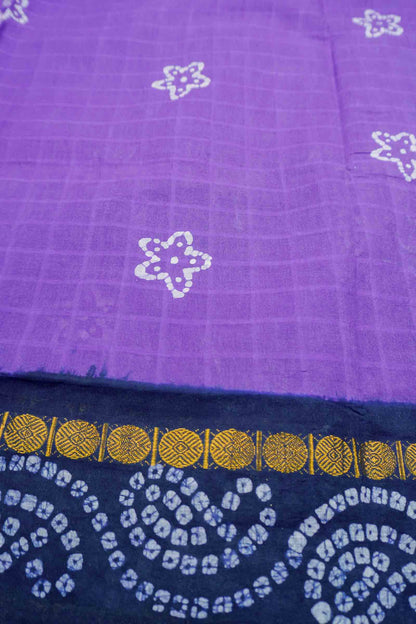 Purple Pure Sungudi Cotton Star Rang Print Zari  Border Saree