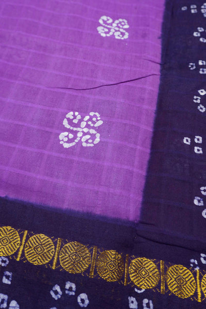 Purple Pure Sungudi Cotton Kolam  Print Zari  Double Pet Border Saree