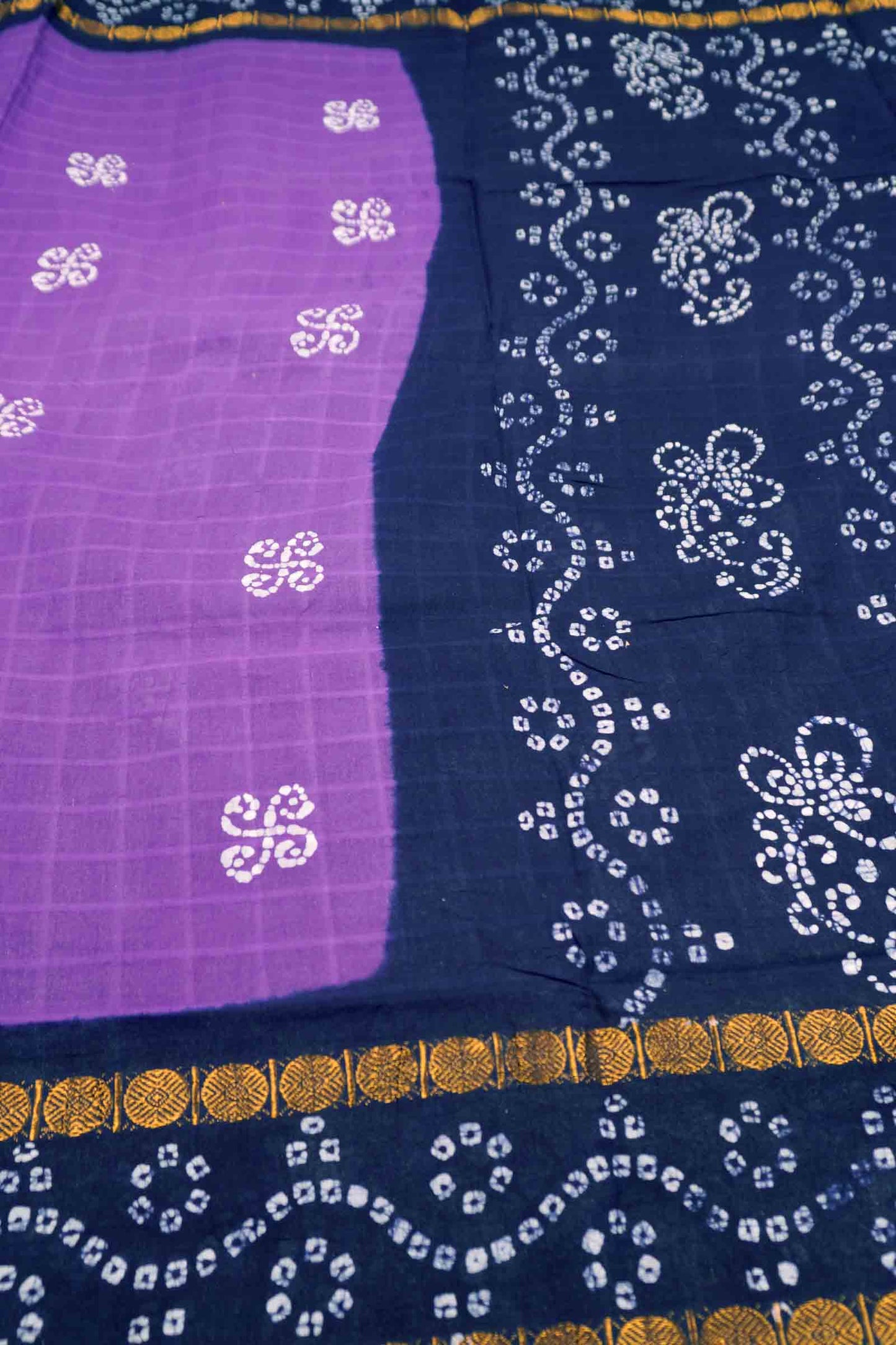 Purple Pure Sungudi Cotton Kolam Print Zari  Border Saree