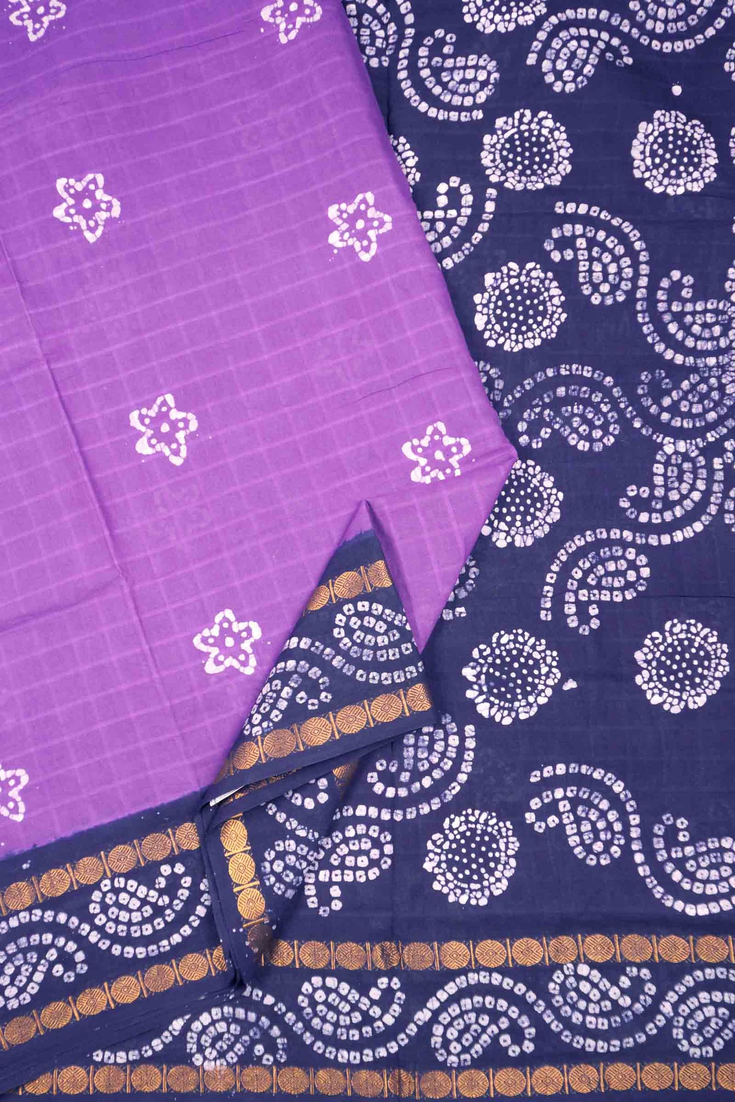 Purple Pure Sungudi Cotton Star Rang Print Zari  Border Saree