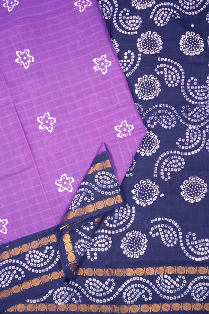Purple Pure Sungudi Cotton Star Rang Print Zari  Border Saree
