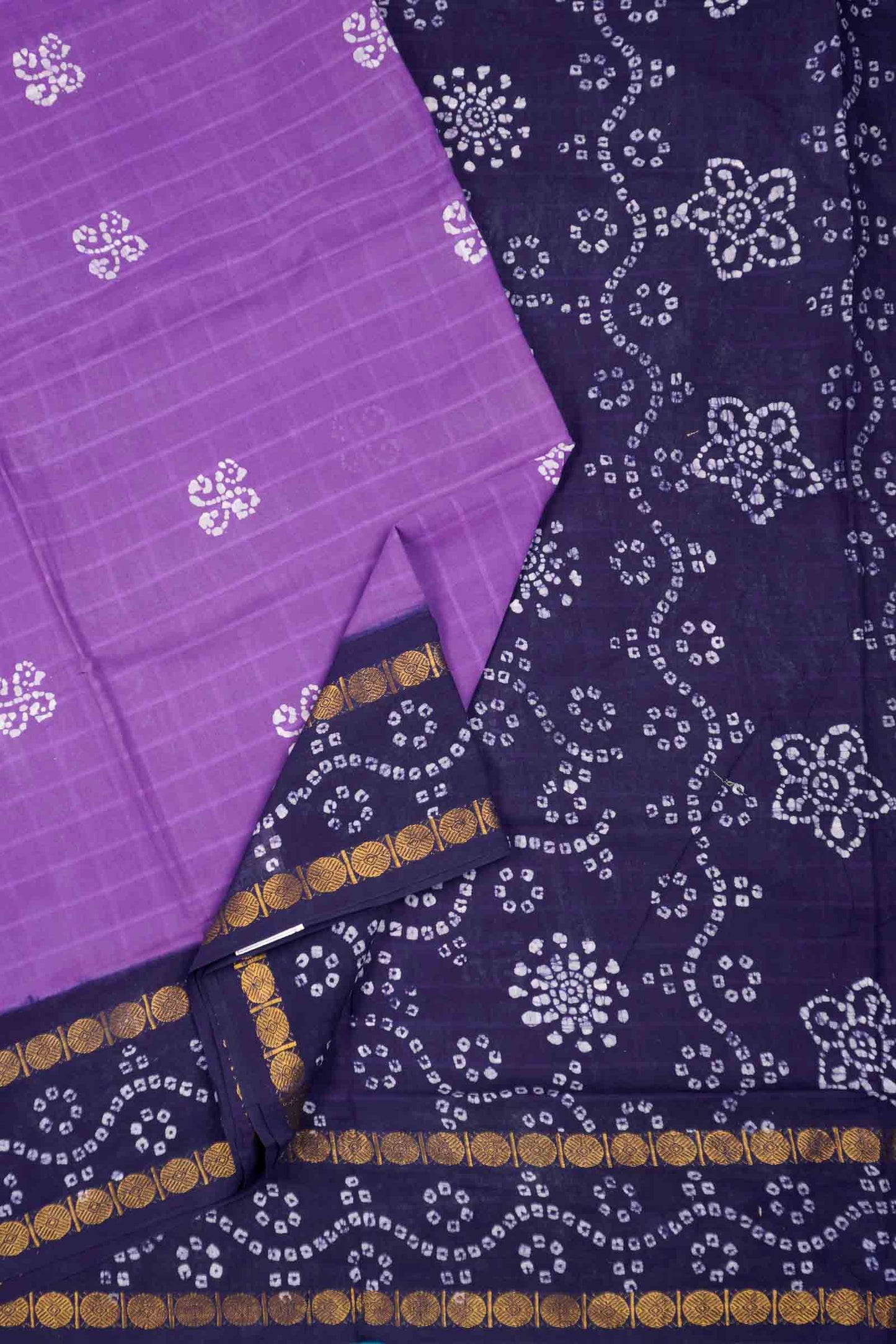 Purple Pure Sungudi Cotton Kolam  Print Zari  Double Pet Border Saree