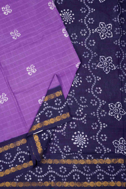 Purple Pure Sungudi Cotton Kolam  Print Zari  Double Pet Border Saree