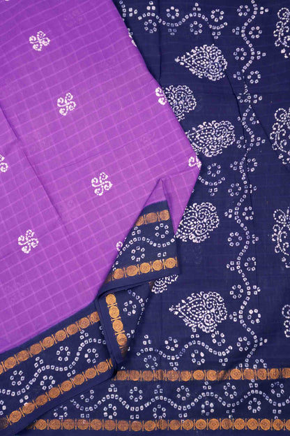 Purple Pure Sungudi Cotton Kolam Print Zari  Border Saree