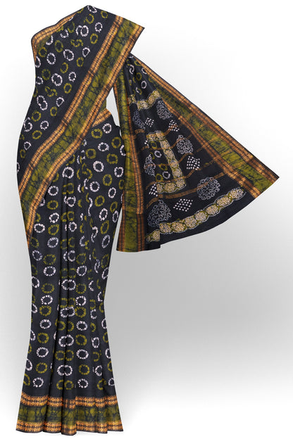 Black Pure Sungudi Cotton Cosmic Dots Double Pet Border Saree