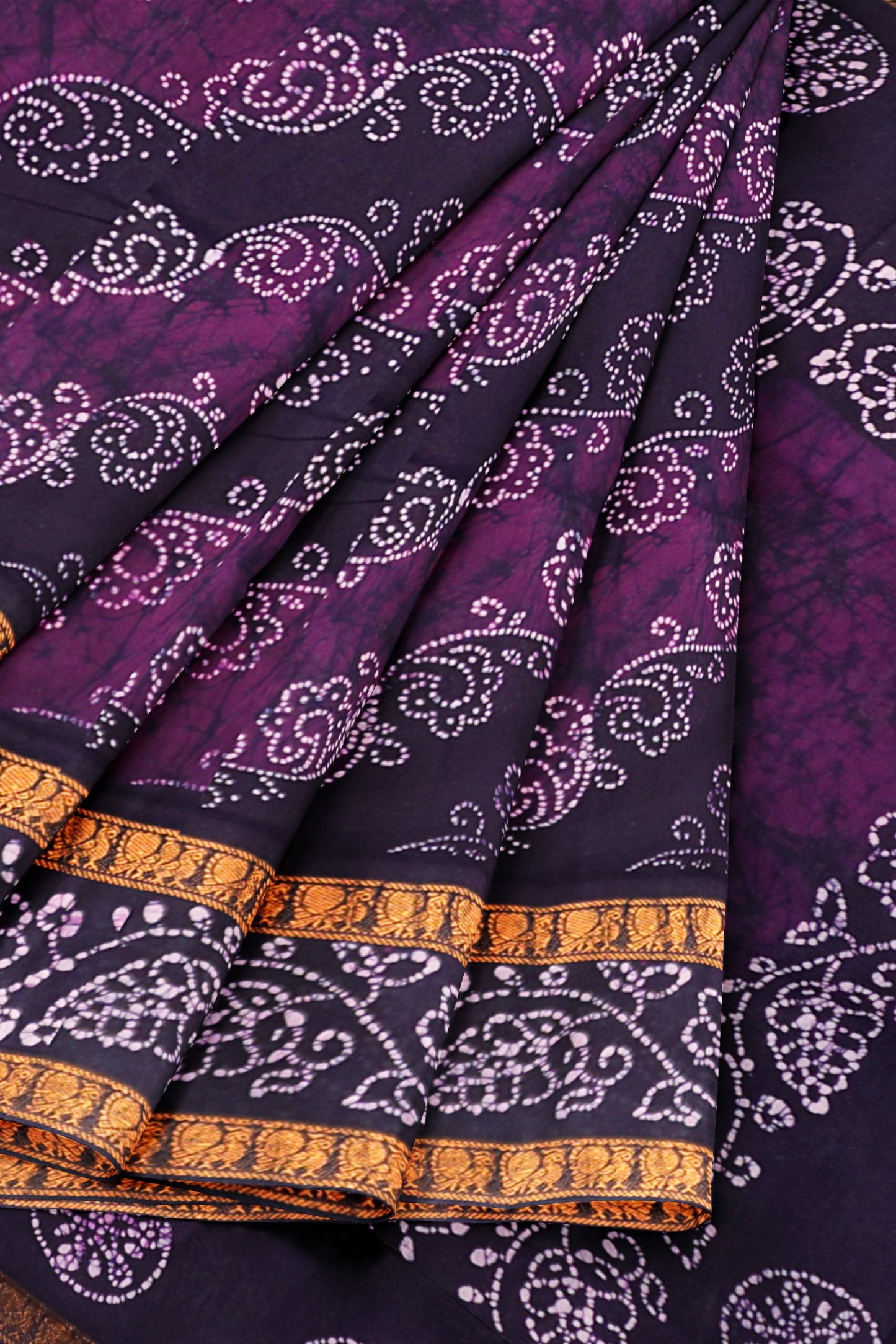 Dark Violet Pure Sungudi Double Floral  Cross Print Peacock Border Saree