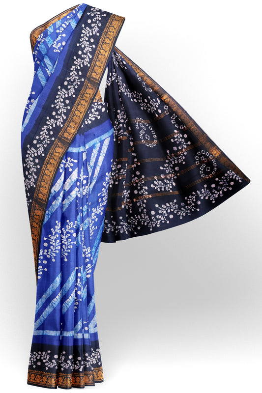 Blue Pure Sungudi Cotton Fancy Cross Line Print Zari  Border Saree