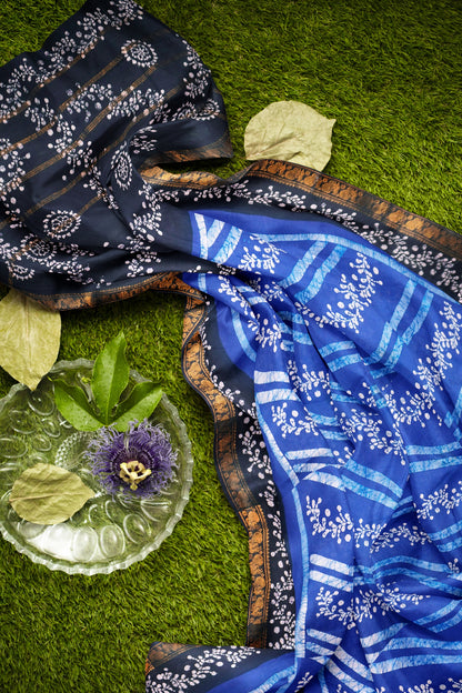 Blue Pure Sungudi Cotton Fancy Leheriya Style Line Print Peacock Zari  Border Saree