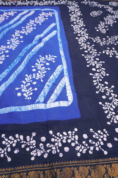 Blue Pure Sungudi Cotton Fancy Leheriya Style Line Print Peacock Zari  Border Saree