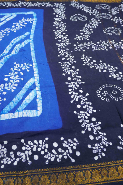 Blue Pure Sungudi Cotton Fancy Cross Line Print Zari  Border Saree