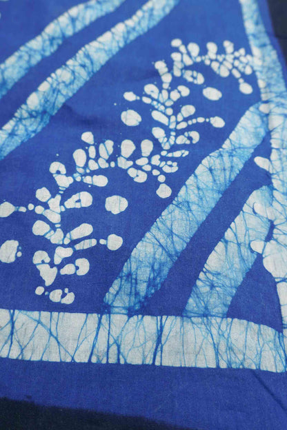 Blue Pure Sungudi Cotton Fancy Cross Line Print Zari Border Mango Pallu Saree