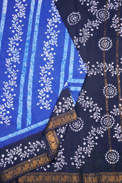 Blue Pure Sungudi Cotton Fancy Leheriya Style Line Print Peacock Zari  Border Saree