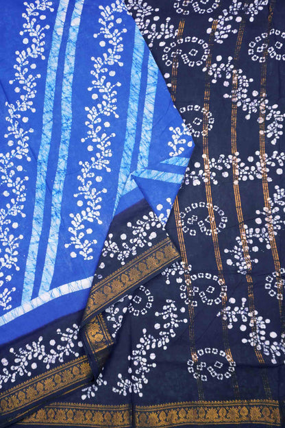 Blue Pure Sungudi Cotton Fancy Cross Line Print Zari  Border Saree