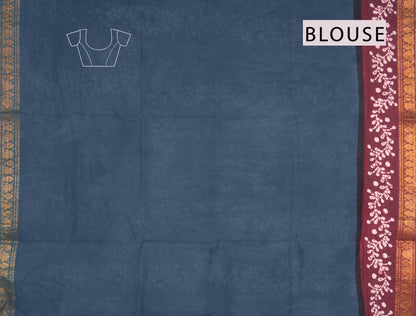 Grey Pure Sungudi Cotton Fancy Cross Line Print Zari Border Contrast Pallu Saree