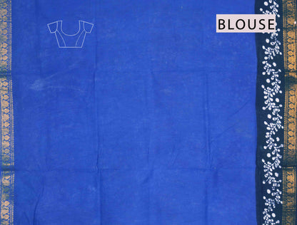 Blue Pure Sungudi Cotton Fancy Cross Line Print Zari  Border Saree