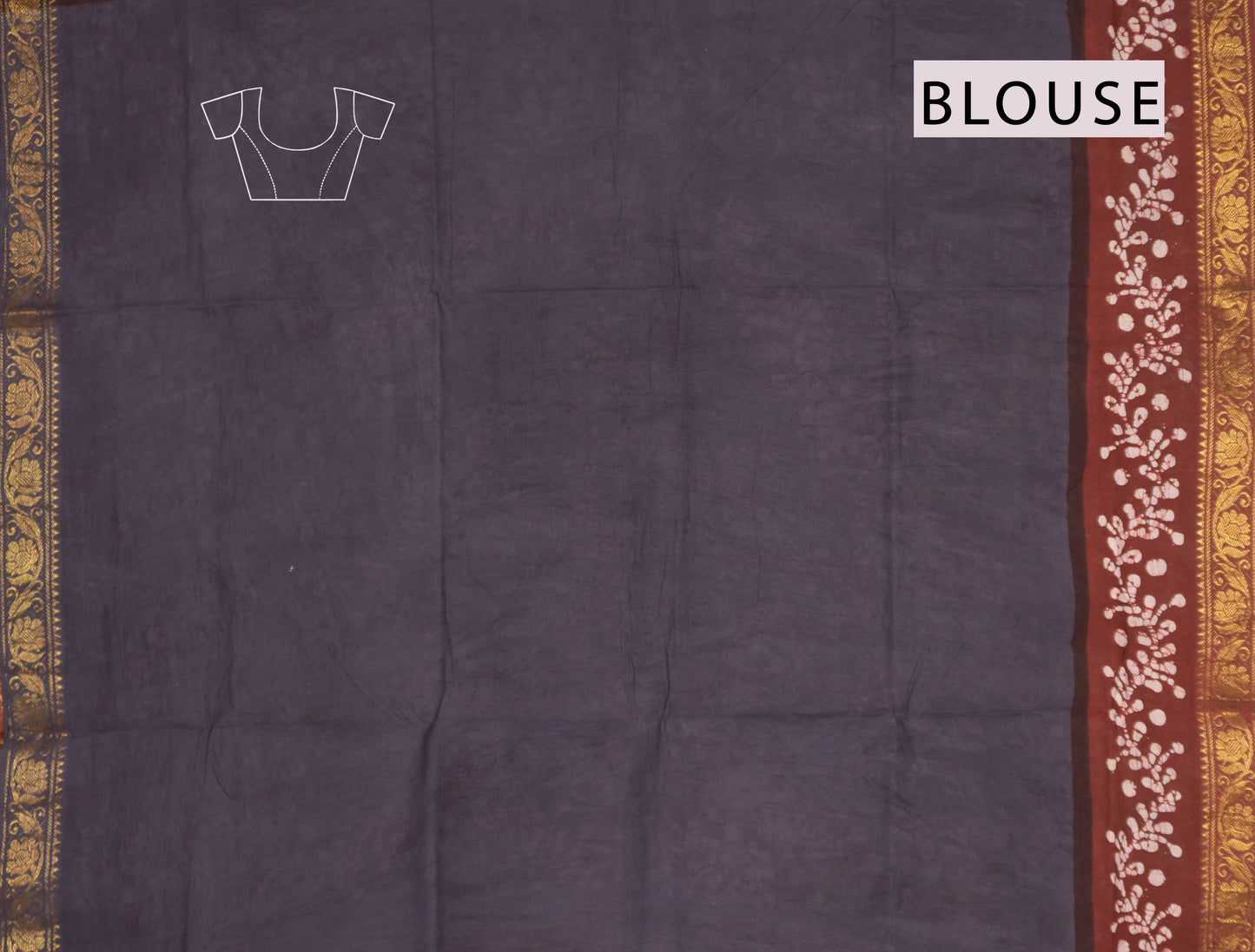 Grey Pure Sungudi Cotton Fancy Cross Floral Vines Print Zari  Border Saree