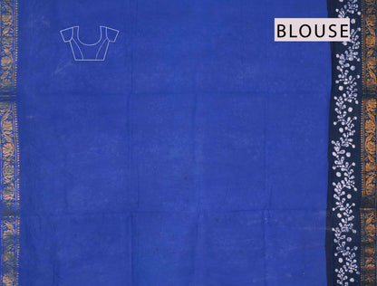 Blue Pure Sungudi Cotton Cross Floral Vine Stripes Zari  Border Saree