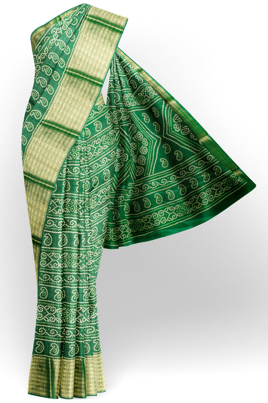 Green Semi Dola Rang Leela Print Zari Border Saree