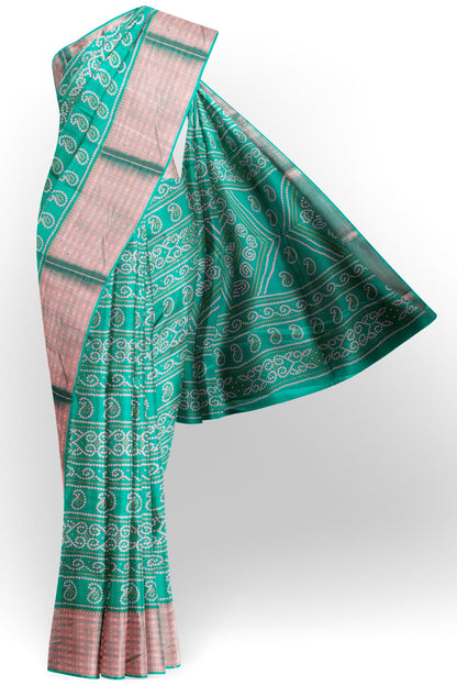 Peacock Blue Semi Dola Rangoli Print Zari Border Saree