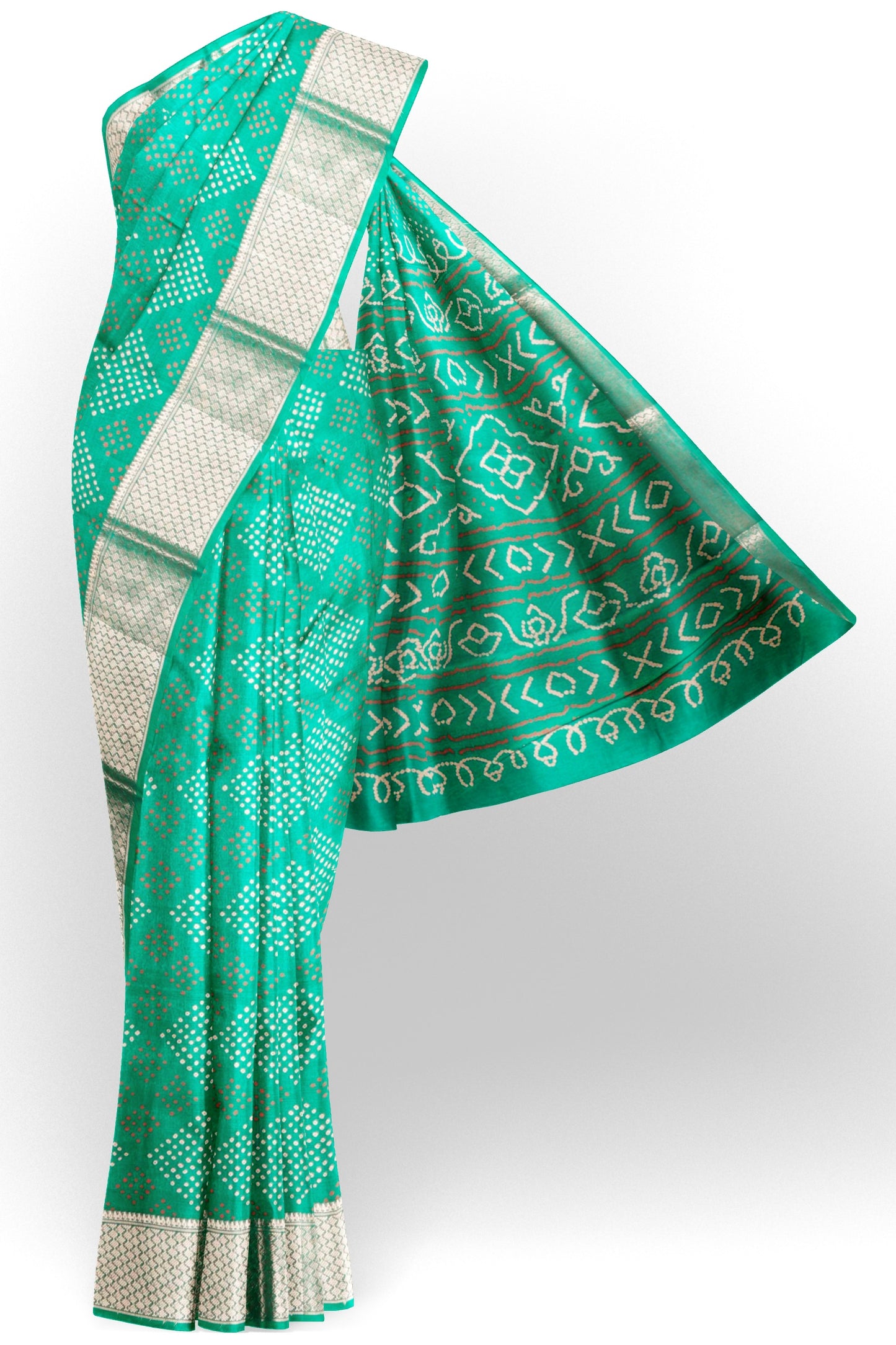 Peacock Blue Semi Dola Rangoli Dots Print Zari Border Saree