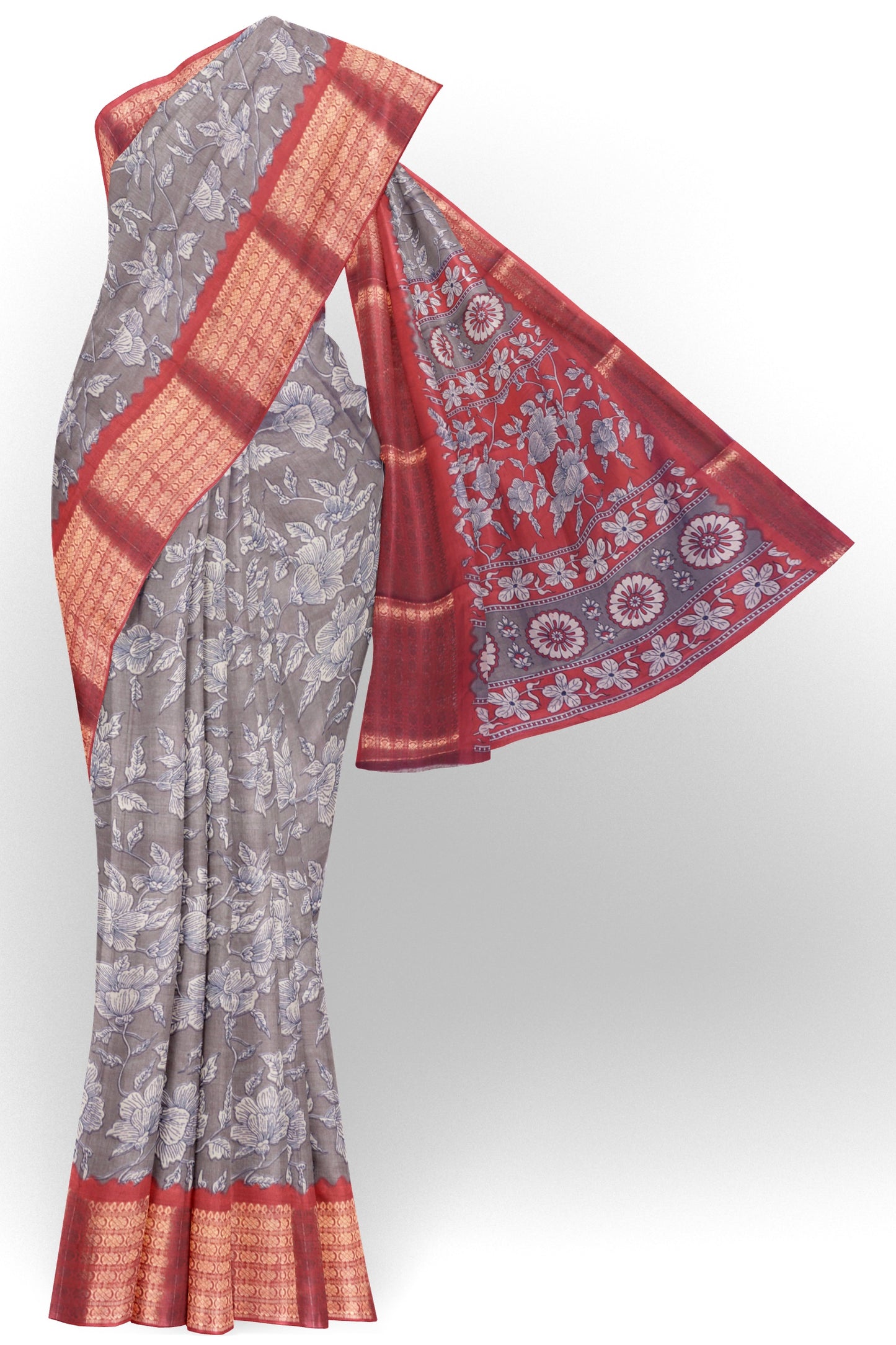 Dark Grey Semi Dola Maroon Zari Border Saree