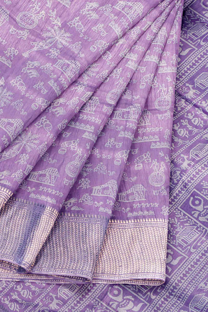 Light Voilet Semi Dola Warli Print Zari Border Saree