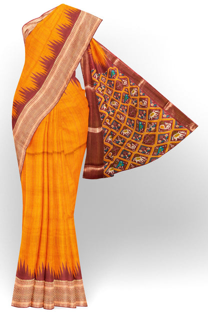 Yellow Semi Dola Zari Border Fancy Pallu Blouse Saree