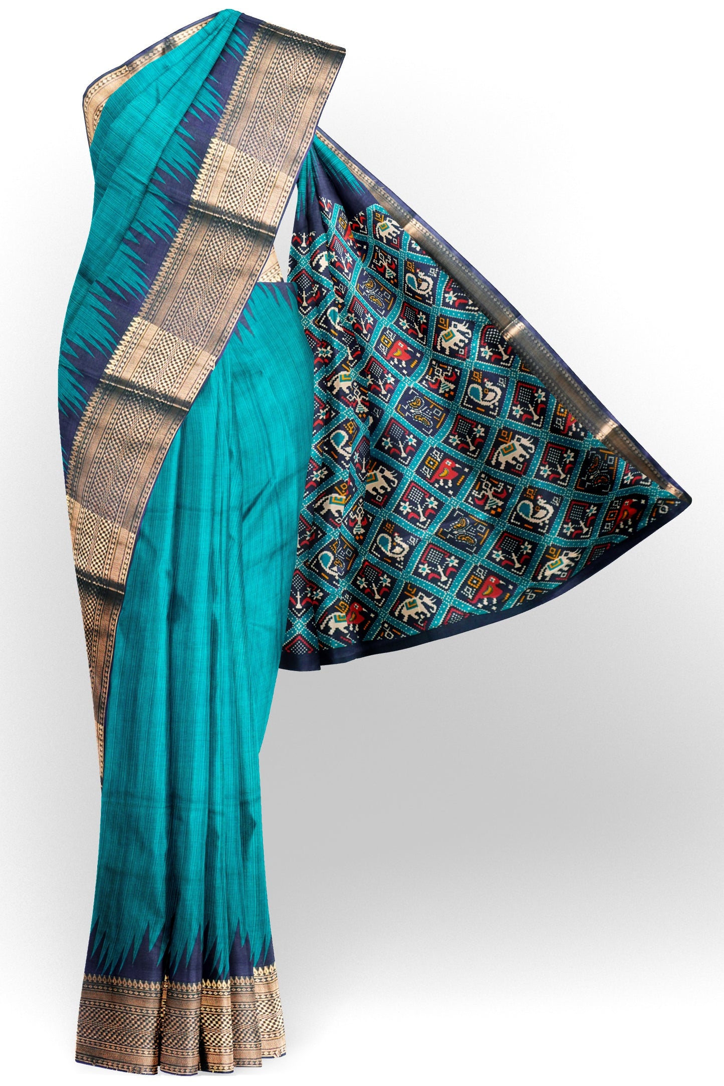 Blue Semi Dola Zari Border Fancy Pallu Blouse Saree