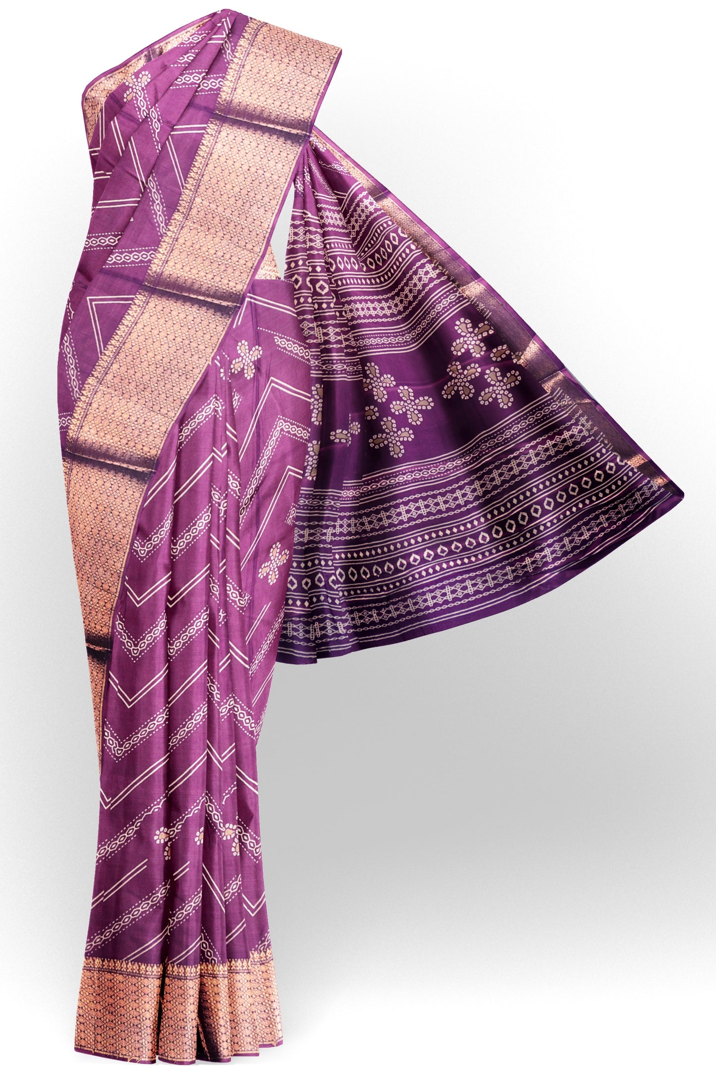 Burgundy Semi Dola Fancy Stripes Print Zari Border Saree
