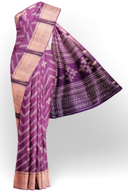 Burgundy Semi Dola Fancy Stripes Print Zari Border Saree