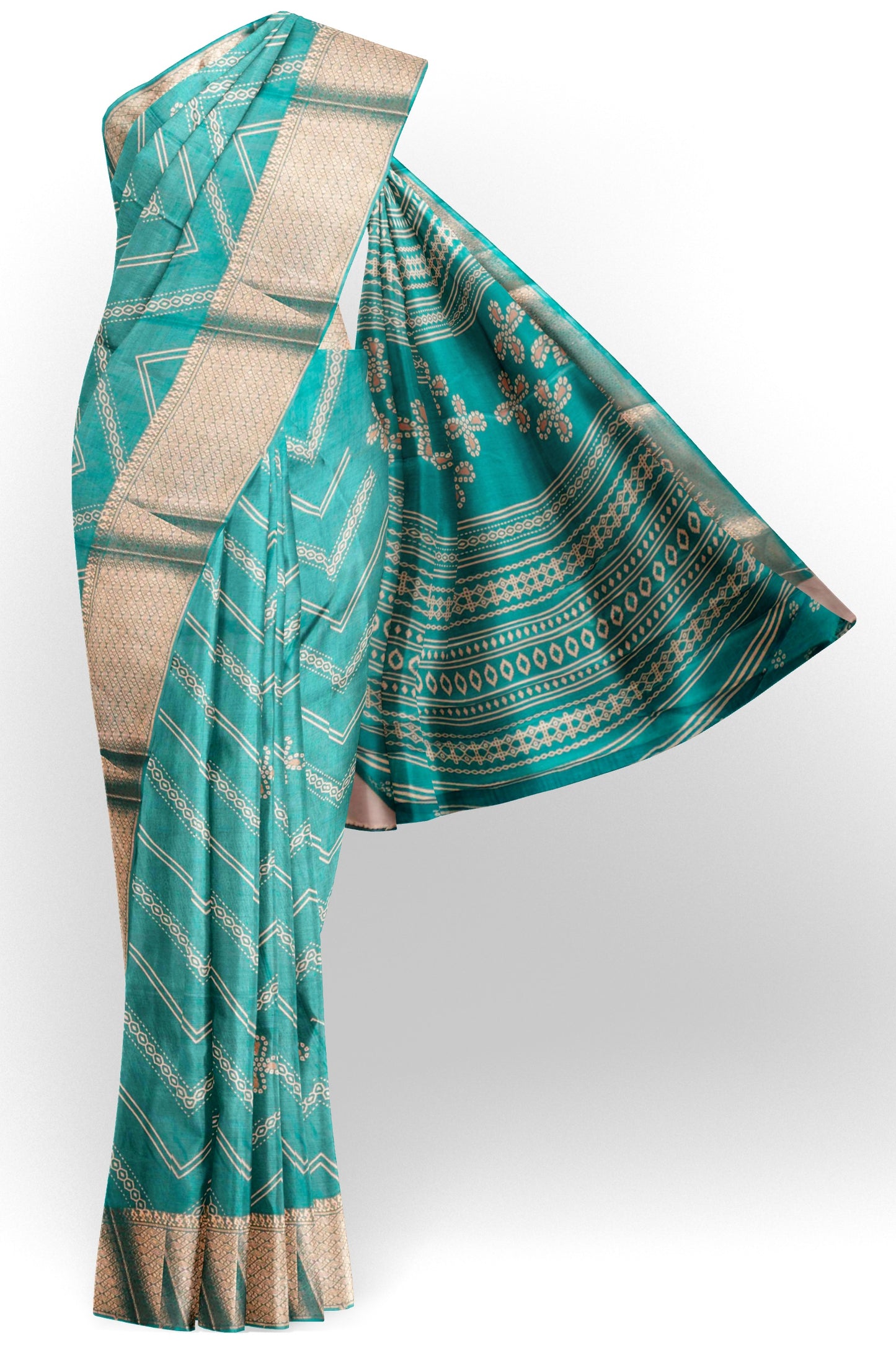 Blue Semi Dola Fancy Stripes Print Zari Border Saree