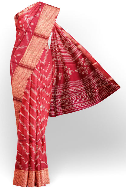 Maroon Semi Dola Fancy Stripes Print Zari Border Saree