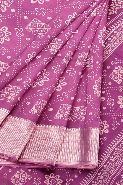 Dark Violet Semi Dola Floral Frames Print Zari Border Saree
