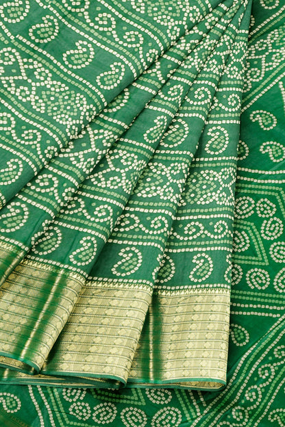 Green Semi Dola Rang Leela Print Zari Border Saree