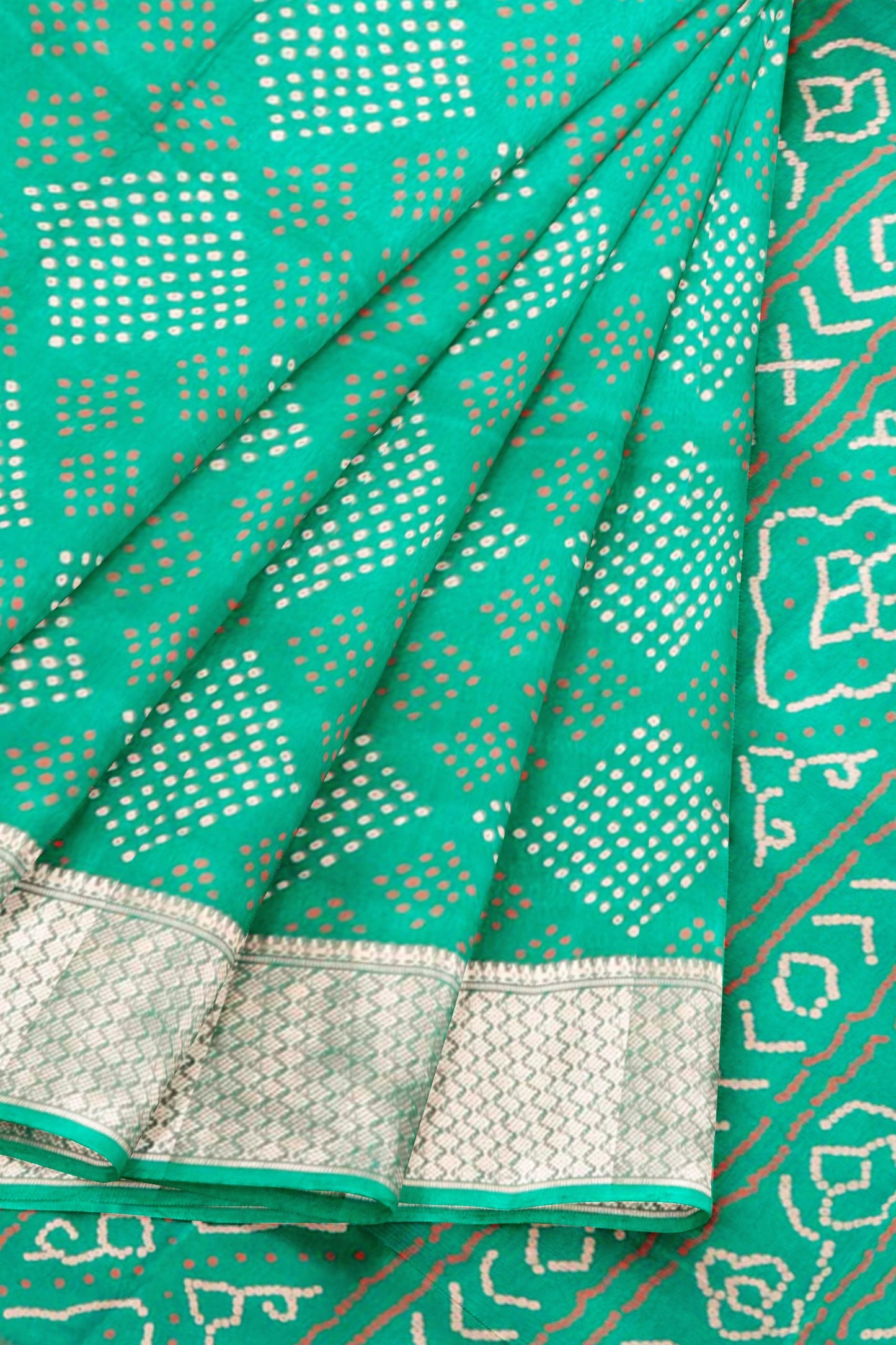 Peacock Blue Semi Dola Rangoli Dots Print Zari Border Saree