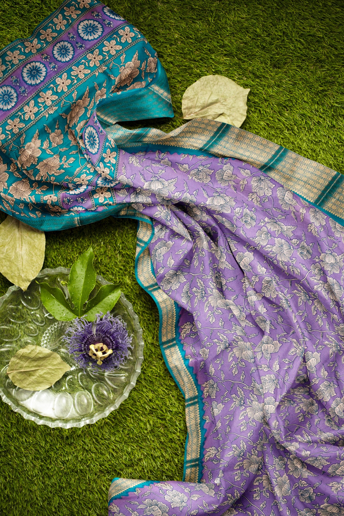 Violet Semi Dola Summer Florals Print Zari Border Saree