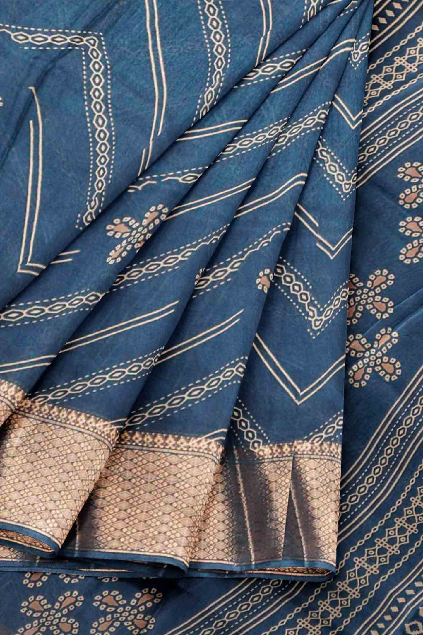 Royal Blue Semi Dola Fancy Stripes Print Zari Border Saree