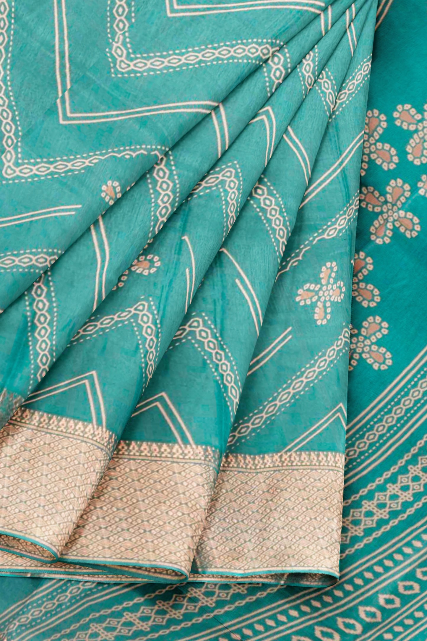 Blue Semi Dola Fancy Stripes Print Zari Border Saree