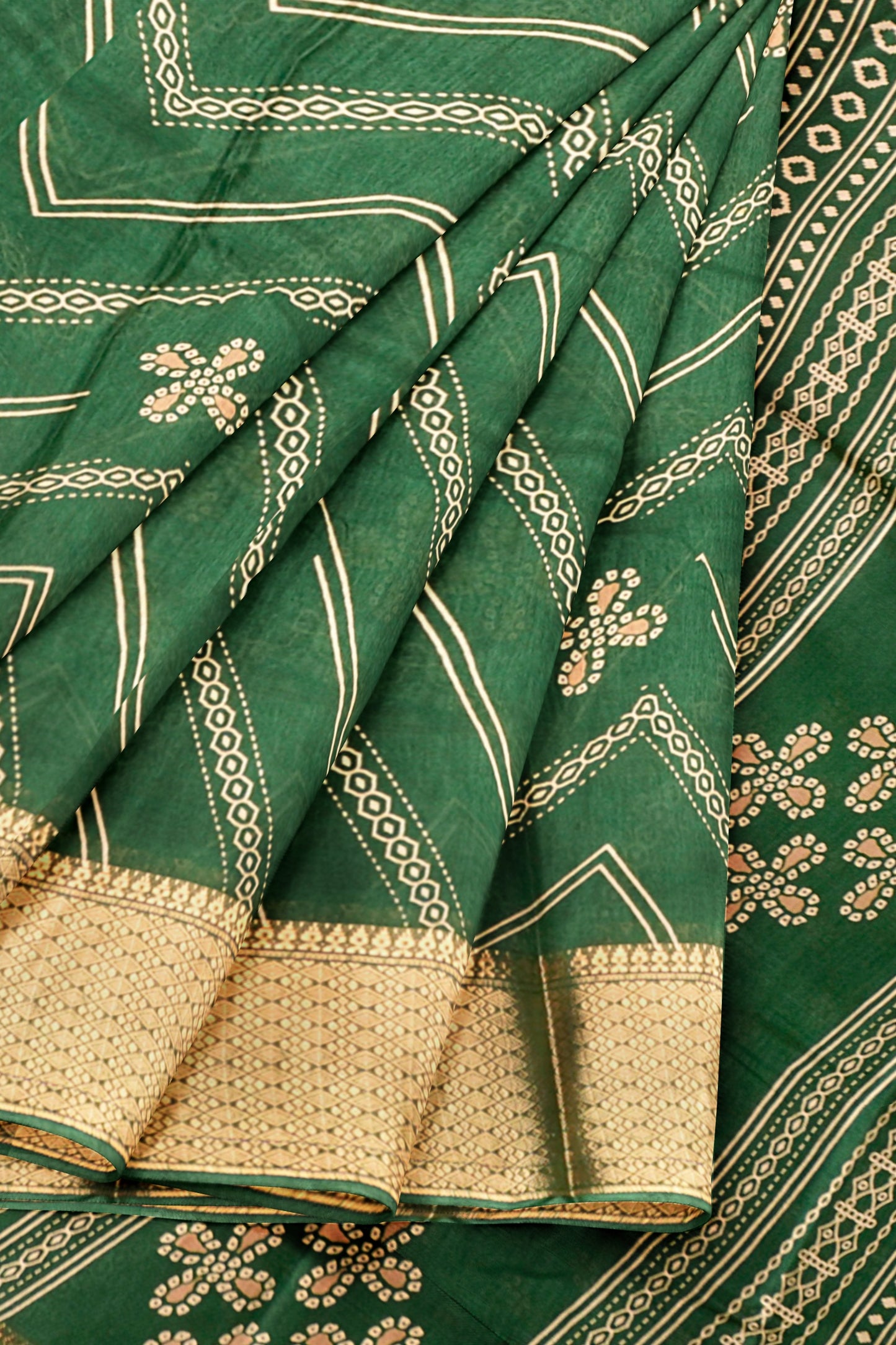 Green Semi Dola Fancy Stripes Print  Zari Border Saree