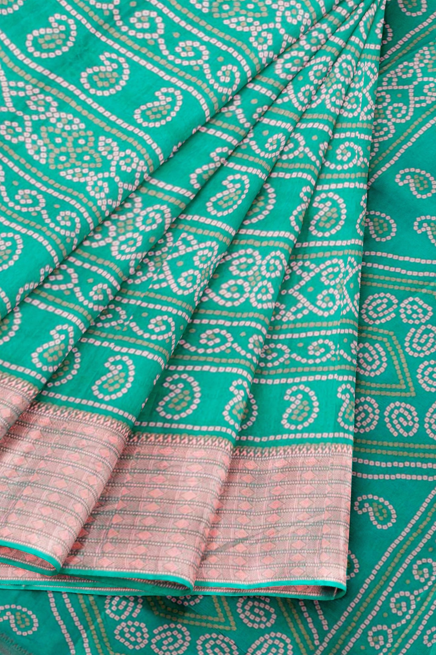 Peacock Blue Semi Dola Rangoli Print Zari Border Saree