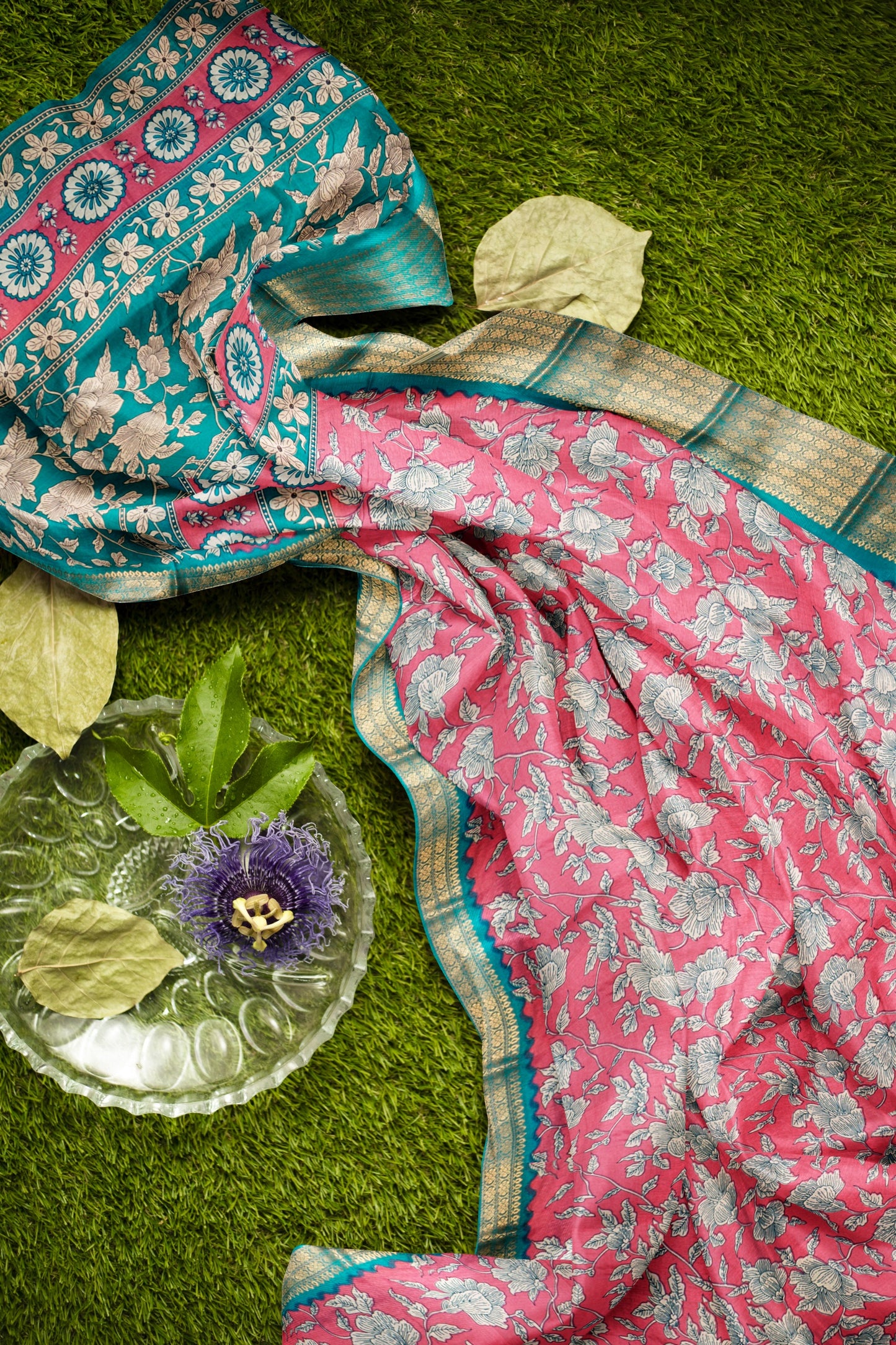 Pink  Semi Dola Flowers Print Zari Border Saree