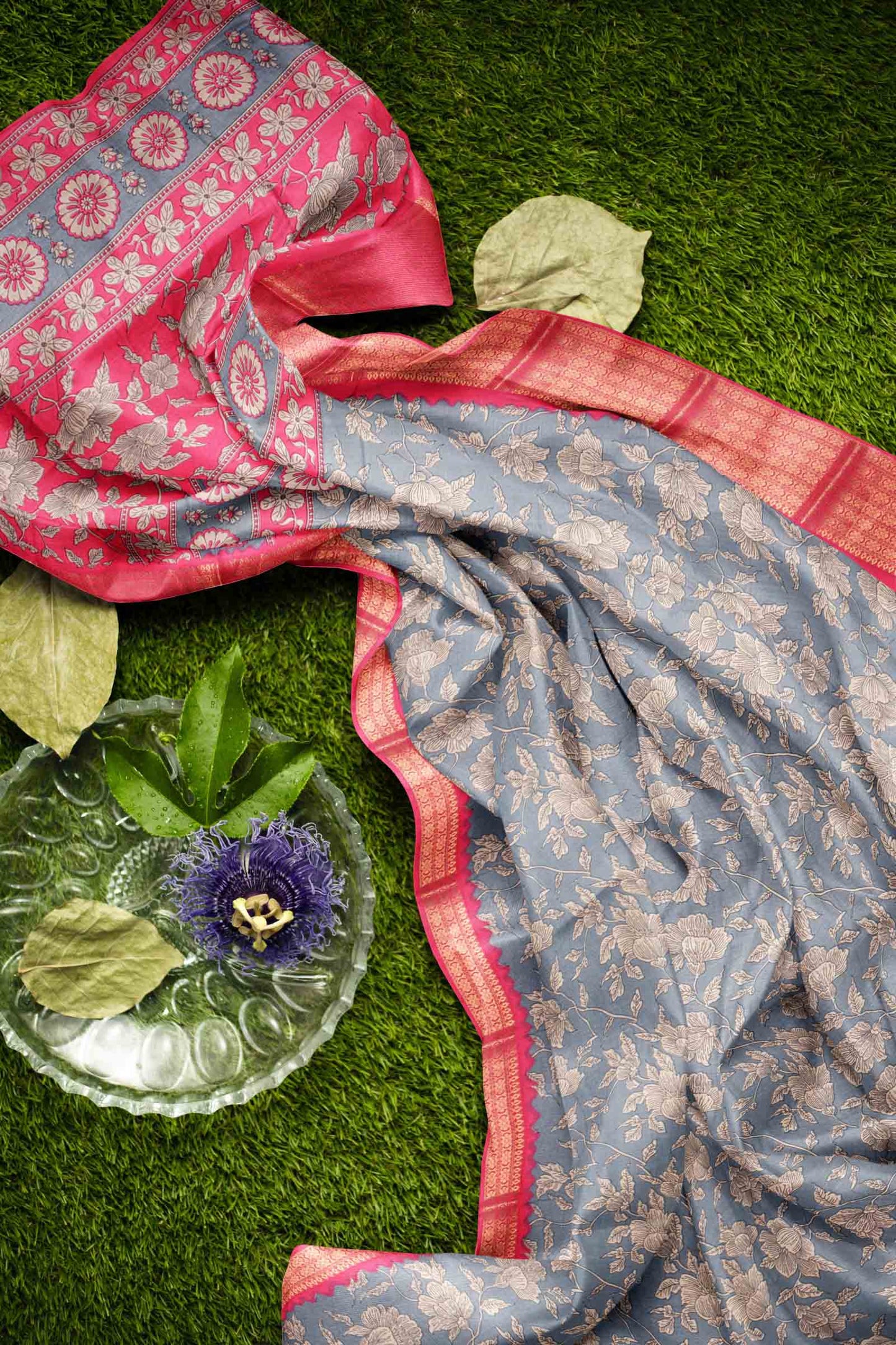 Dark Grey Semi Dola Pink Zari Border Saree