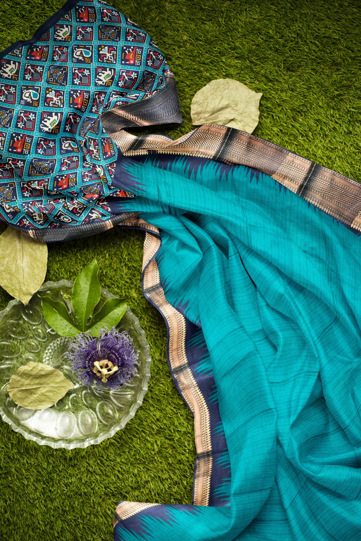 Blue Semi Dola Zari Border Fancy Pallu Blouse Saree