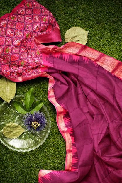 Dark Wine Semi Dola Zari Border Fancy Pallu Blouse Saree