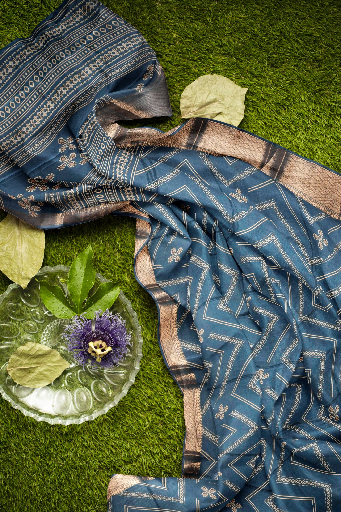 Royal Blue Semi Dola Fancy Stripes Print Zari Border Saree